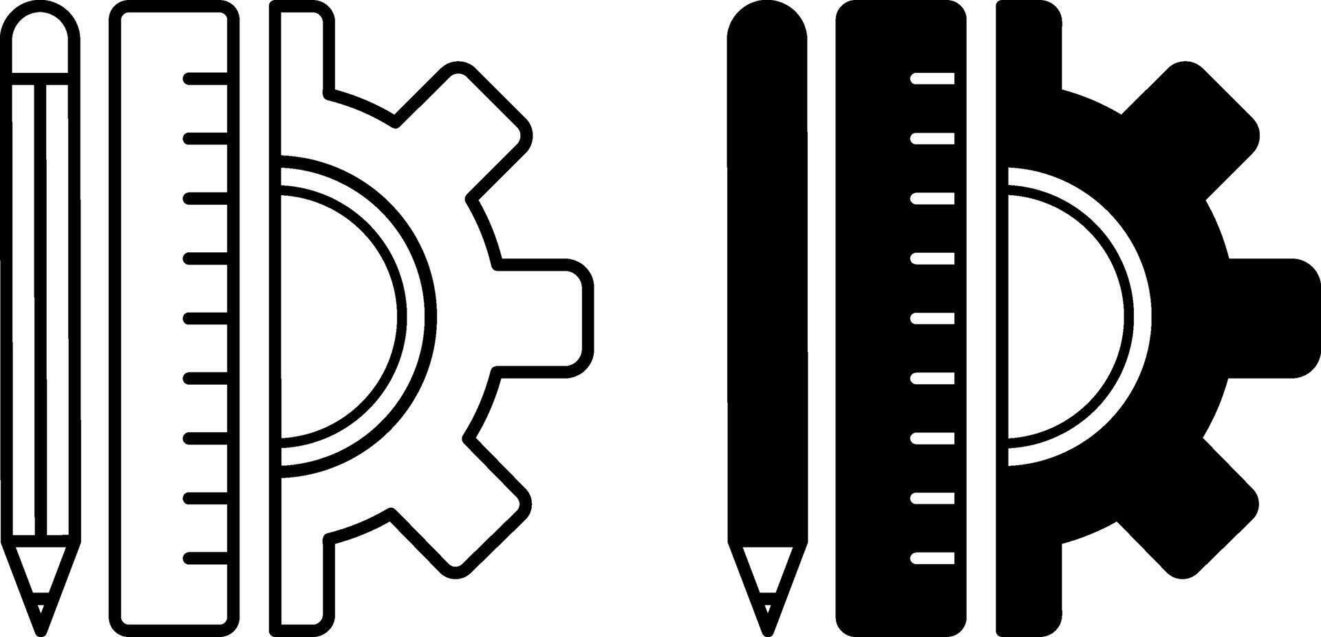 Tools Icons. Black and White Illustrations. Pencil, Ruler, and Gear. Tools for Creating Infrastructure Drawing. Industry, Construction. Concept Engineering vector