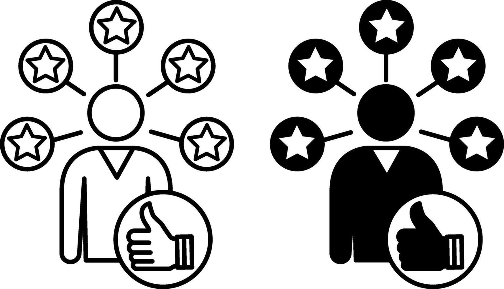 Expertise Icons. Black and White Illustrations. Expertise, Special Knowledge, Professional Experience, and Skills. Man, Five Stars and Hand with Thumb Up. Influencer Concept vector