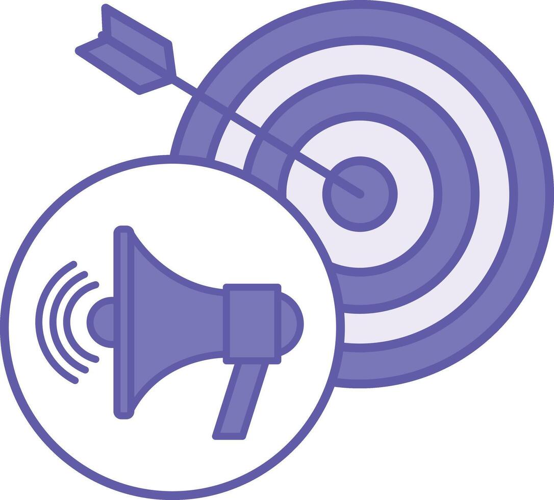 Colored Advertisement Icon. Illustration. Megaphone and Target with Arrow. Communication to Attract the Attention of the Target Audience to the Promotion Object. Influencer Concept vector