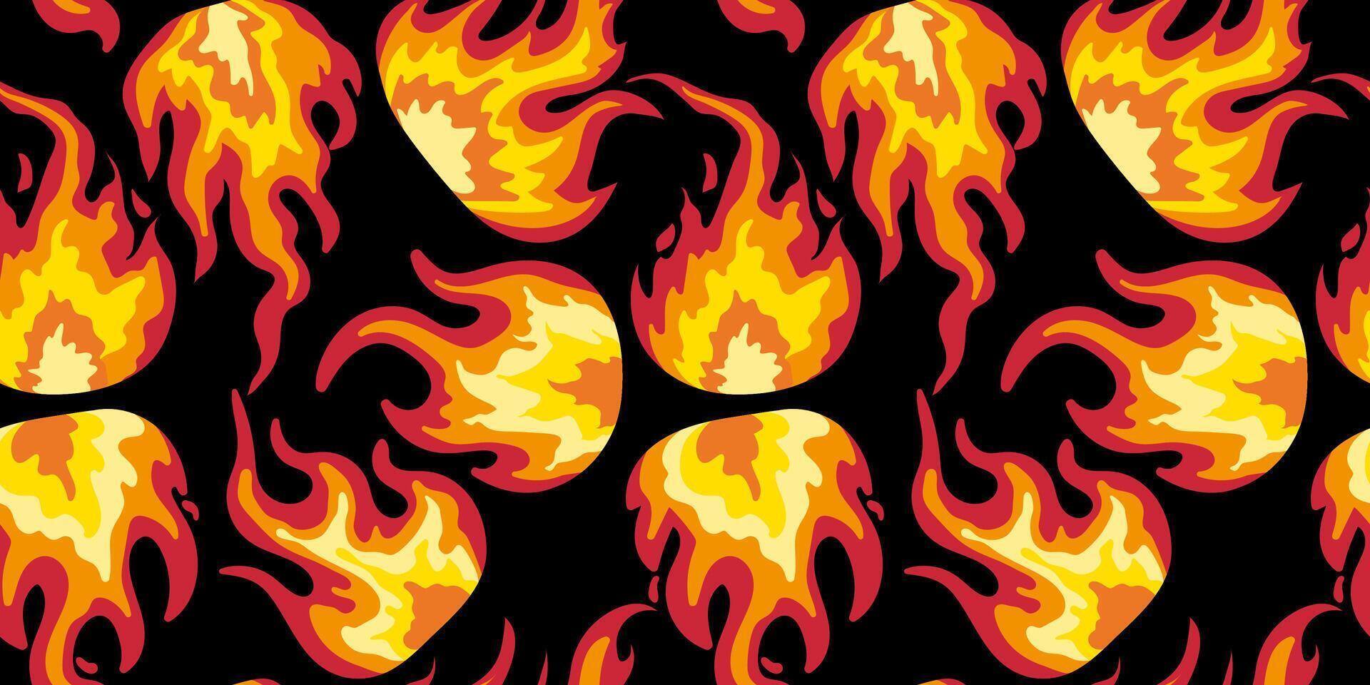 black background seamless fire flame pattern abstract burning bonfire elements design decorative vibrant art textile print texture paper digital illustration vector