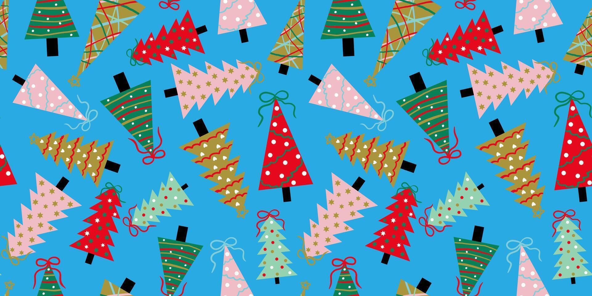 seamless christmas new year trees art pattern festive holiday blue background with abstract elements for wrapping paper web design textile vector