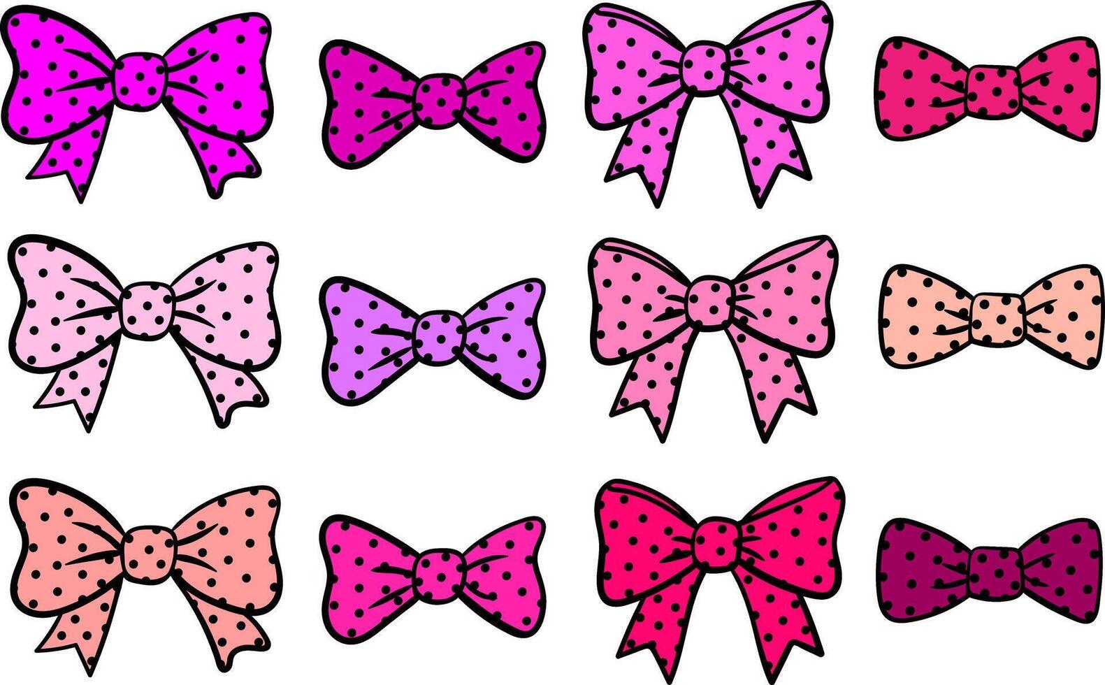 pink polka dot bows elements clip art set isolated on white background cute decorative accessory collection vector