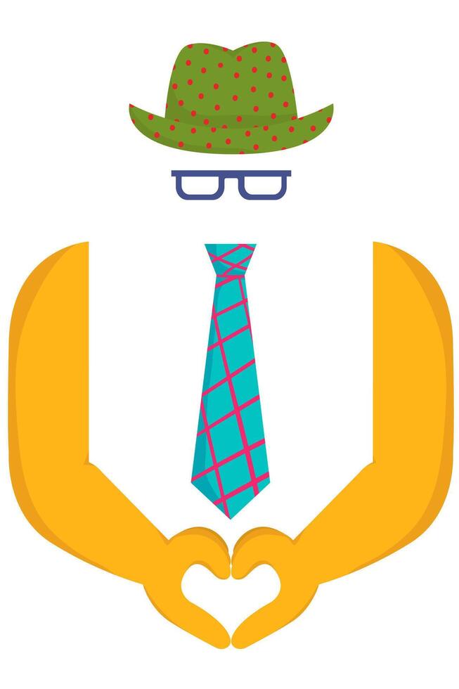 minimalist father's day poster with tie, hat and hands forming heart shape, modern dad appreciation illustration for greeting card, banner or ad design vector