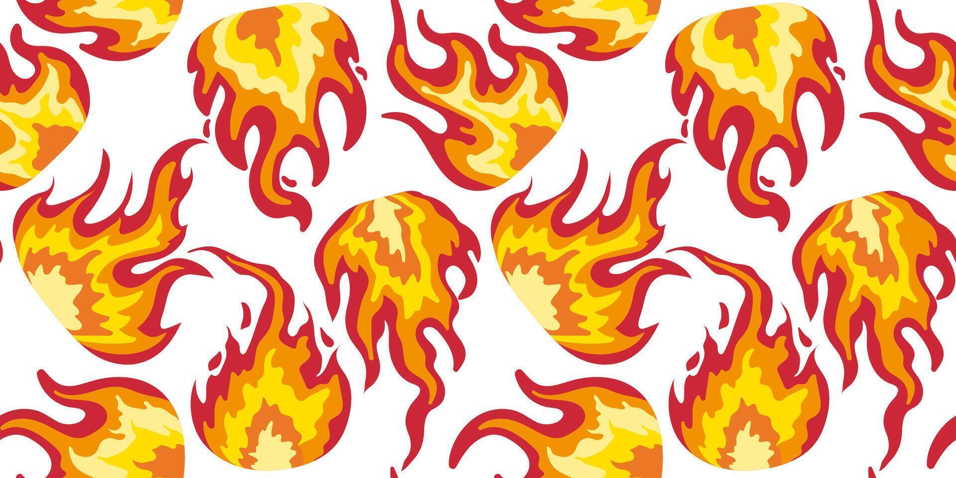 abstract drawn fire flame seamless pattern on white background dynamic burning bonfire texture for textile print wallpaper web design digital illustration vector