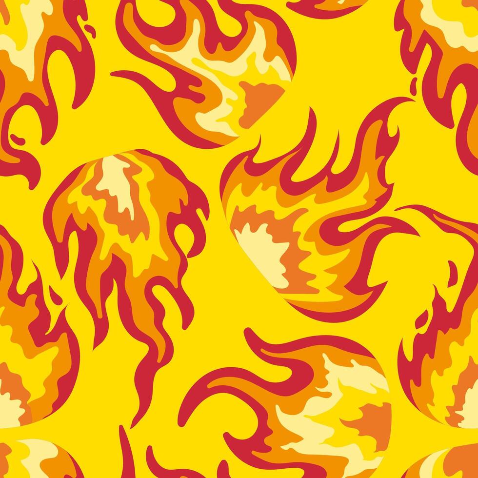 modern vibrant yellow background hot fire flame seamless pattern for summer web design texture print abstract burning graphic backdrop vector