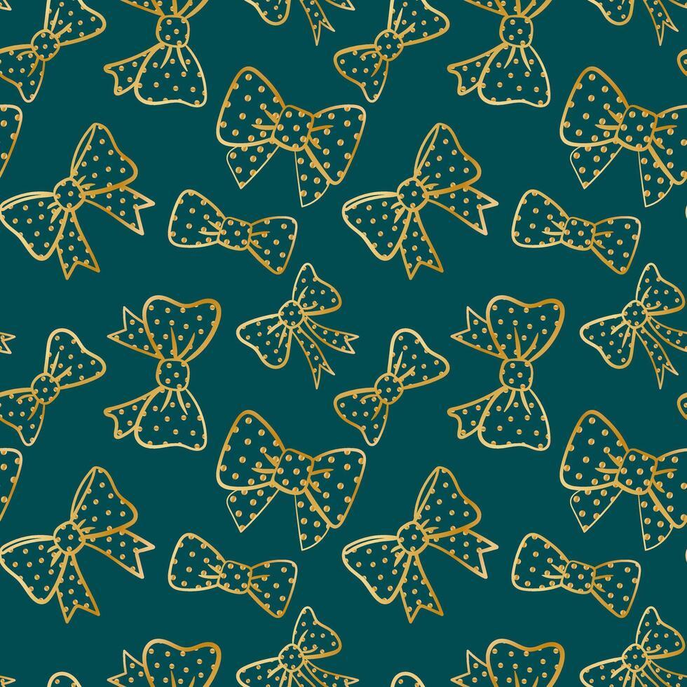 seamless golden polka dot bows pattern elegant luxury texture emerald green background festive celebration web design vector