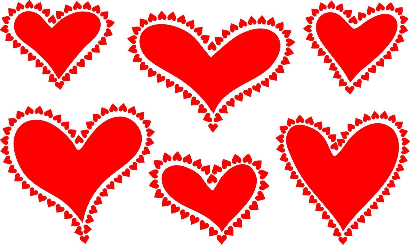abstract drawn hearts set isolated red love shapes with outline for web design decor valentines day wedding romantic digital elements vector