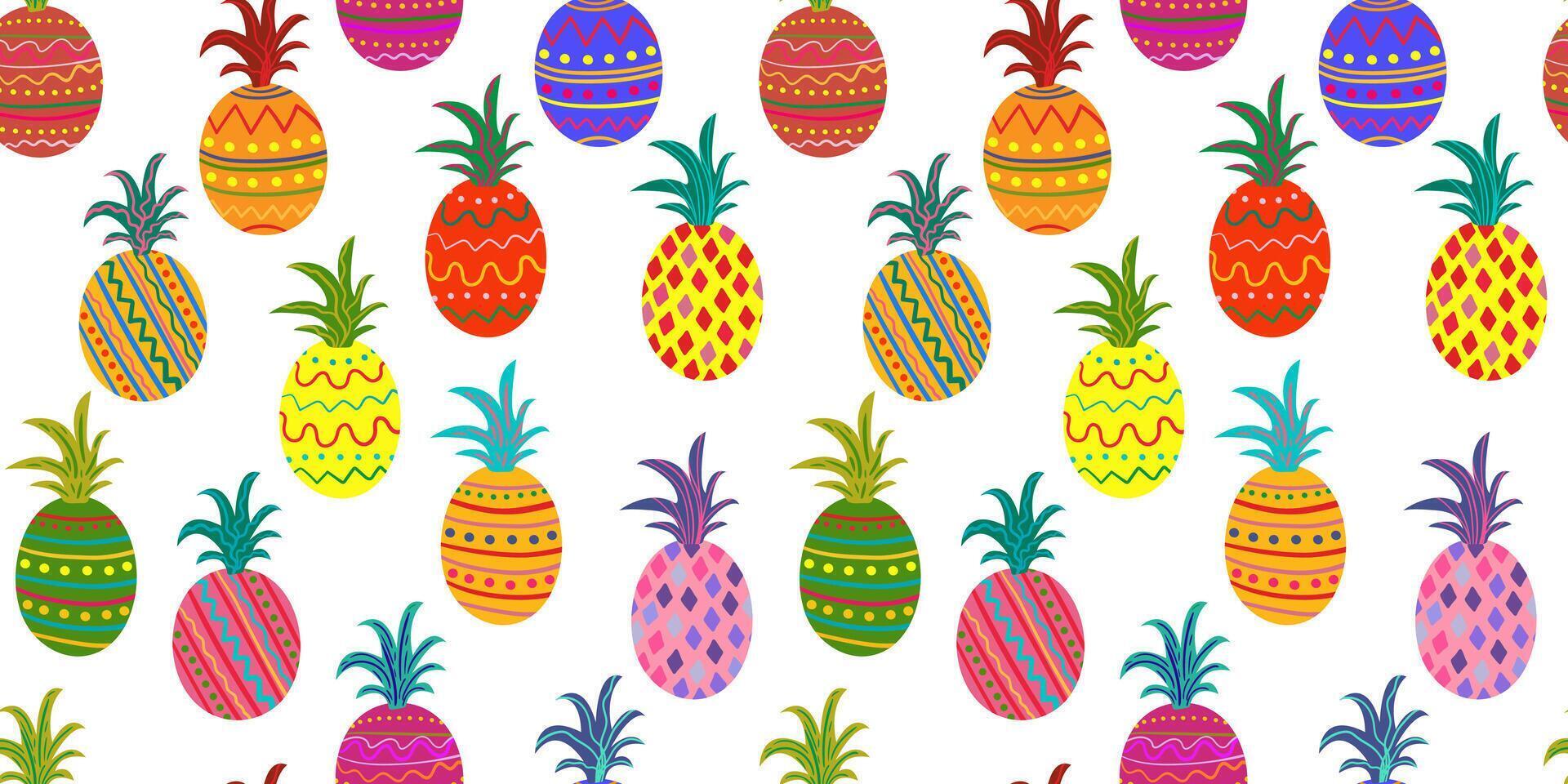 seamless tropical pineapple pattern with bright colors, abstract summer fruit background for fabric, wrapping paper, kids design, pop art style vector