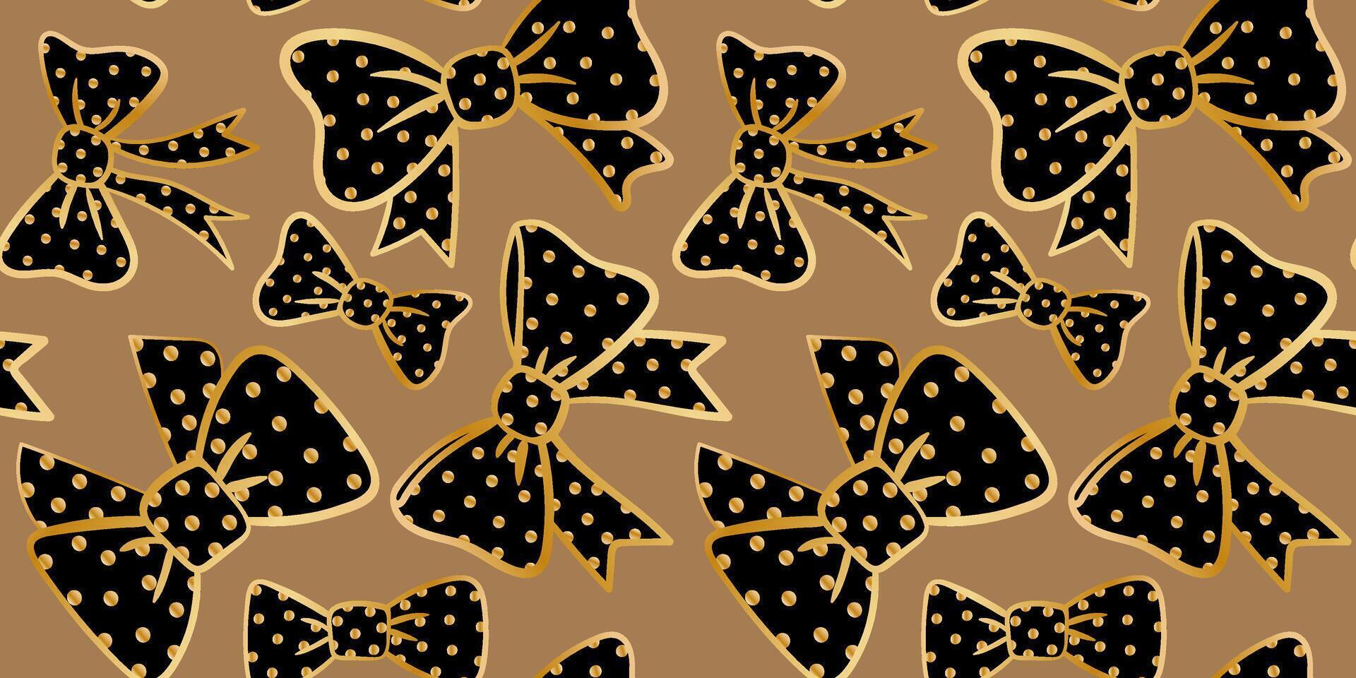 seamless black gold polka dot bows pattern elegant luxury texture festive celebration background wrapping paper design vector