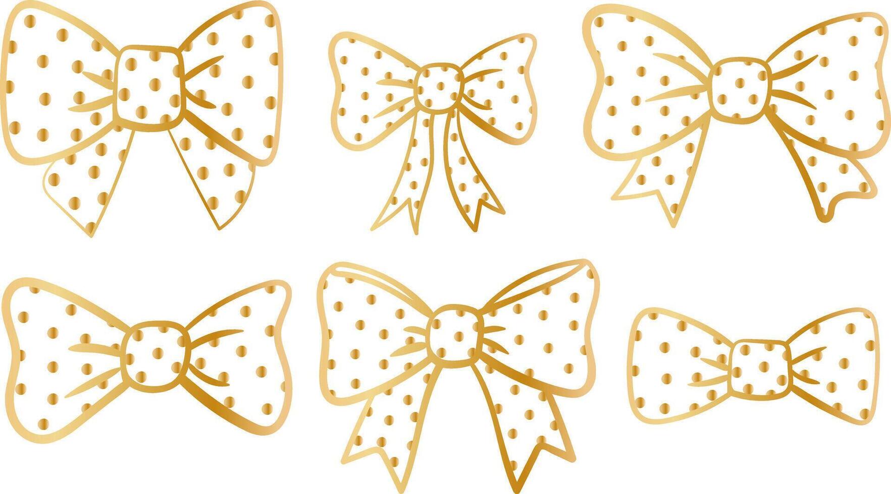 golden polka dot bows elegant decorative elements clip art set isolated on white background festive luxury accessory collection vector