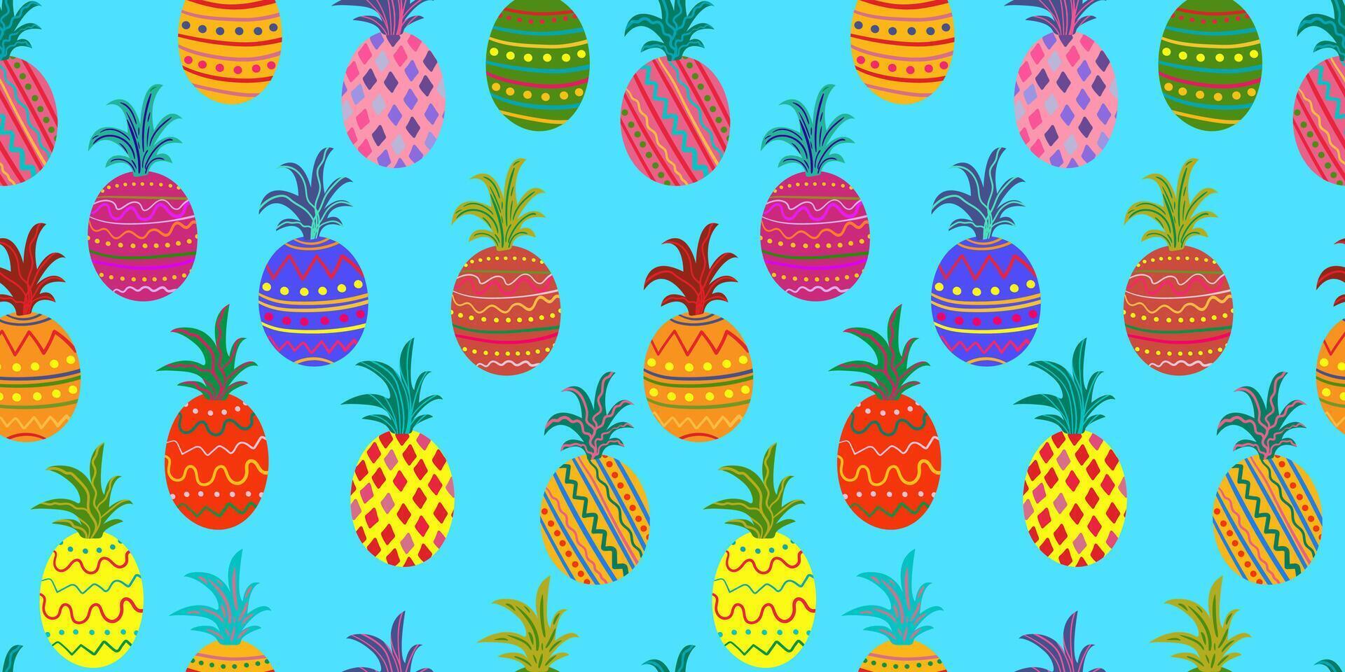 bright art blue tropical seamless pineapple pattern abstract summer painted background exotic fruit design decorative art textile web design vector