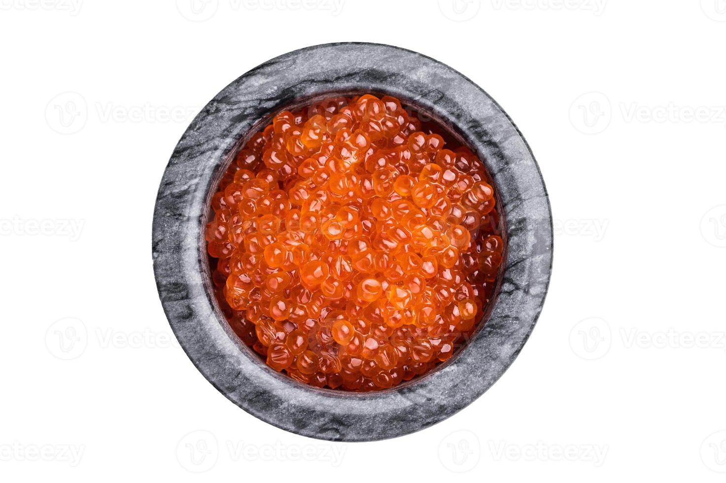 Exquisite salmon roe, vibrant and rich, ideal for adding a touch of elegance to your culinary creations. isolated on white background. top view photo