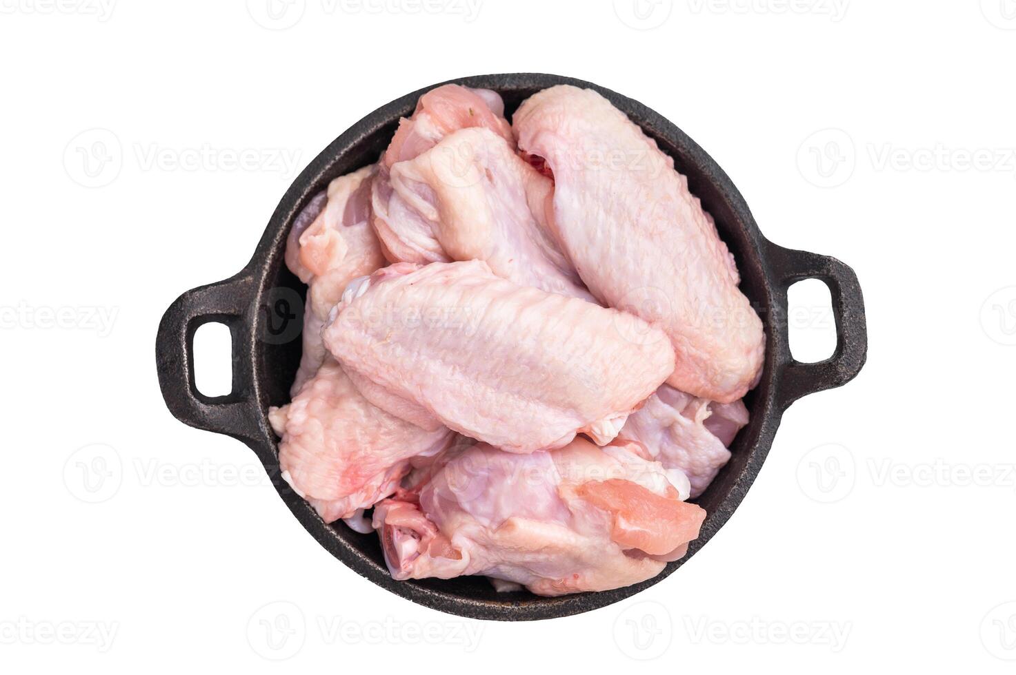 Juicy uncooked chicken wings, a versatile ingredient perfect for frying, baking, or grilling to perfection. isolated on white background. top view photo