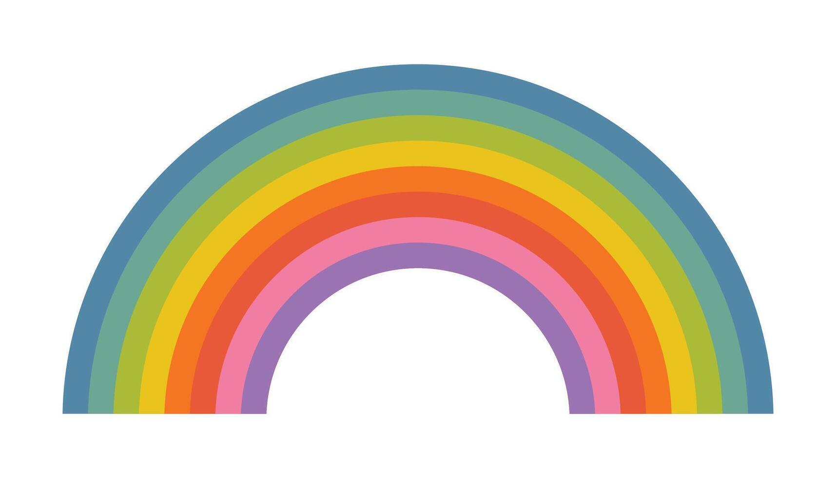 Round rainbow with colorful stripes in flat cartoon style. Bright circular design brings playful joy, perfect for kids themes, cheerful decor, or creative projects full of color and charm. vector