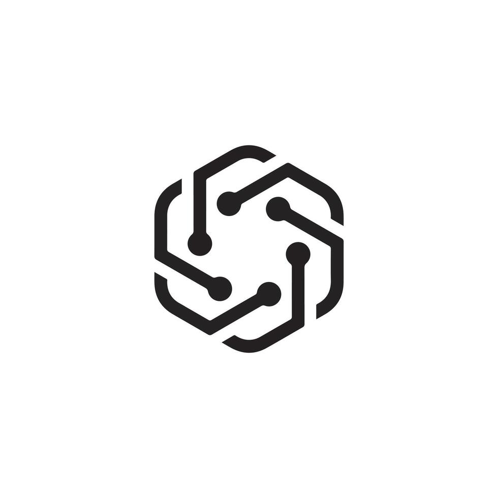 Abstract Hexagonal Circuit Board Connection AI Logo, Representing Artificial Intelligence, Technology, Digital Networks, Symbolic of Data Flow, and Innovation in a Digital Environment vector