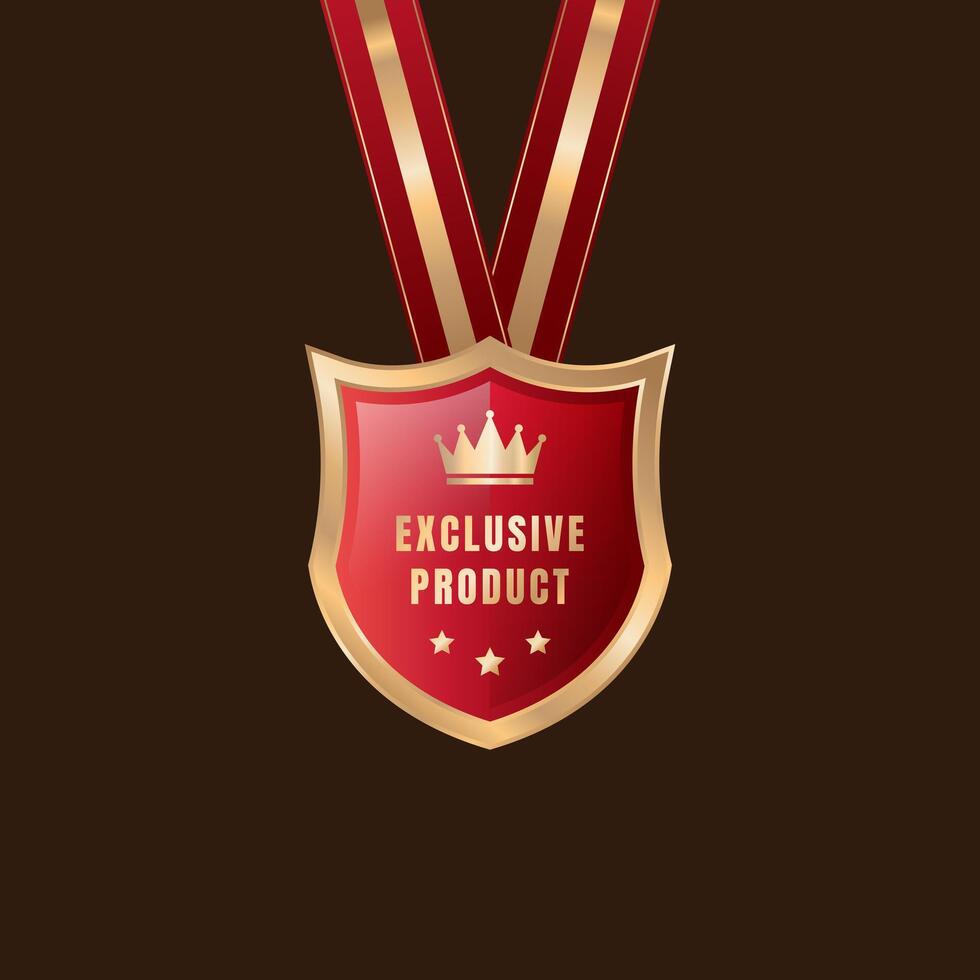 golden badge with crown and text exclusive product illustration vector