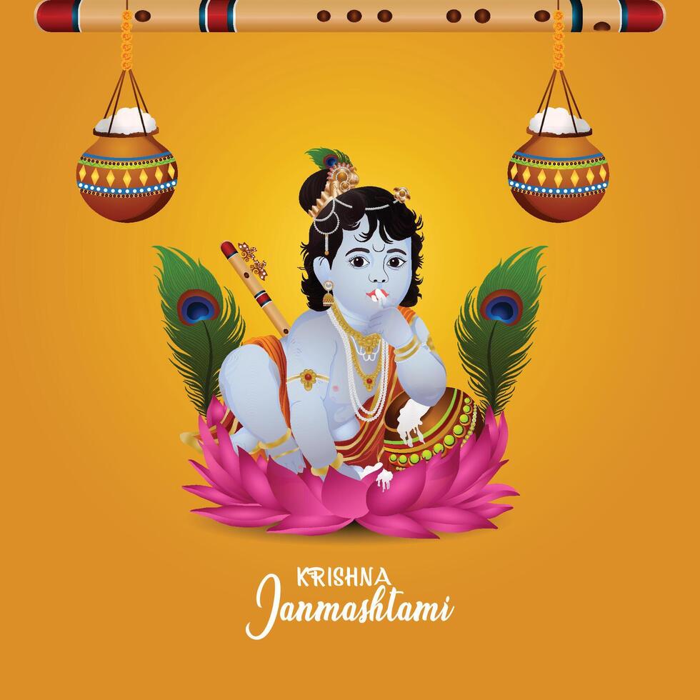 Happy krishna janmashtami banner background vector