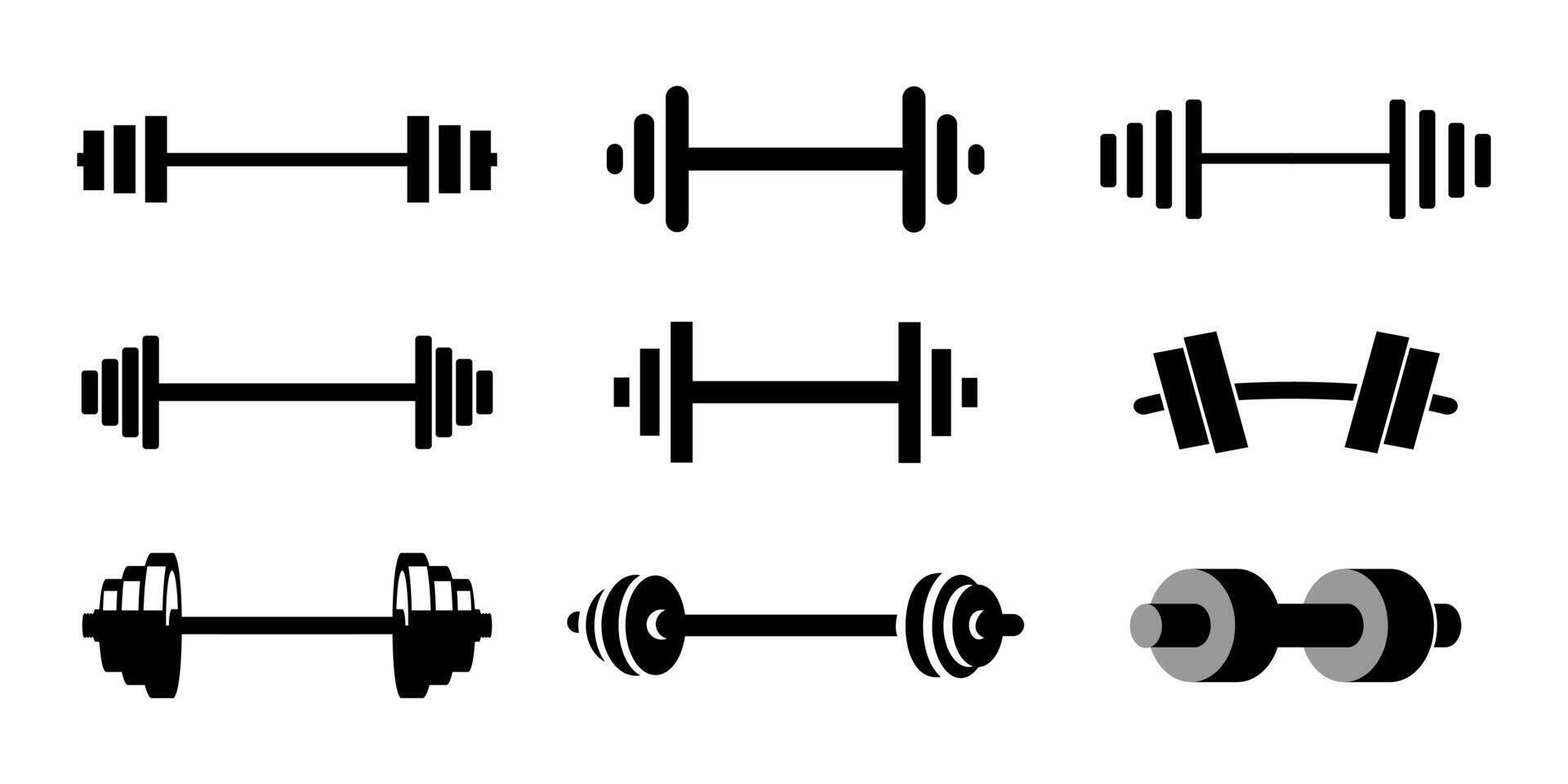 Set of Dumbbell black icon gym exercise barbell weight fitness isolated vector