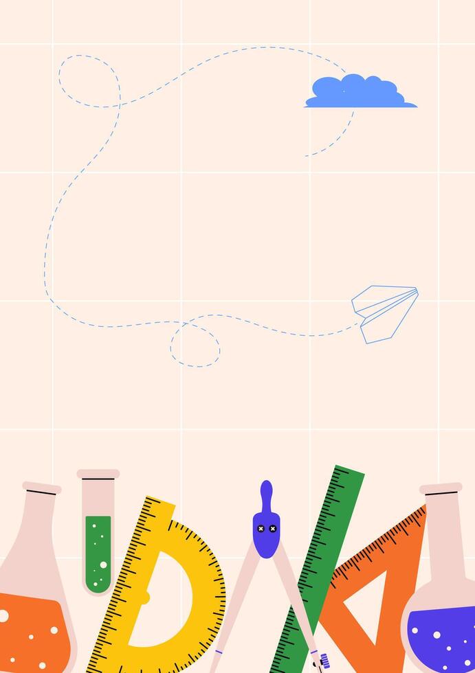 Vertical Back to School background with school accessories. illustration for education and learning designs vector