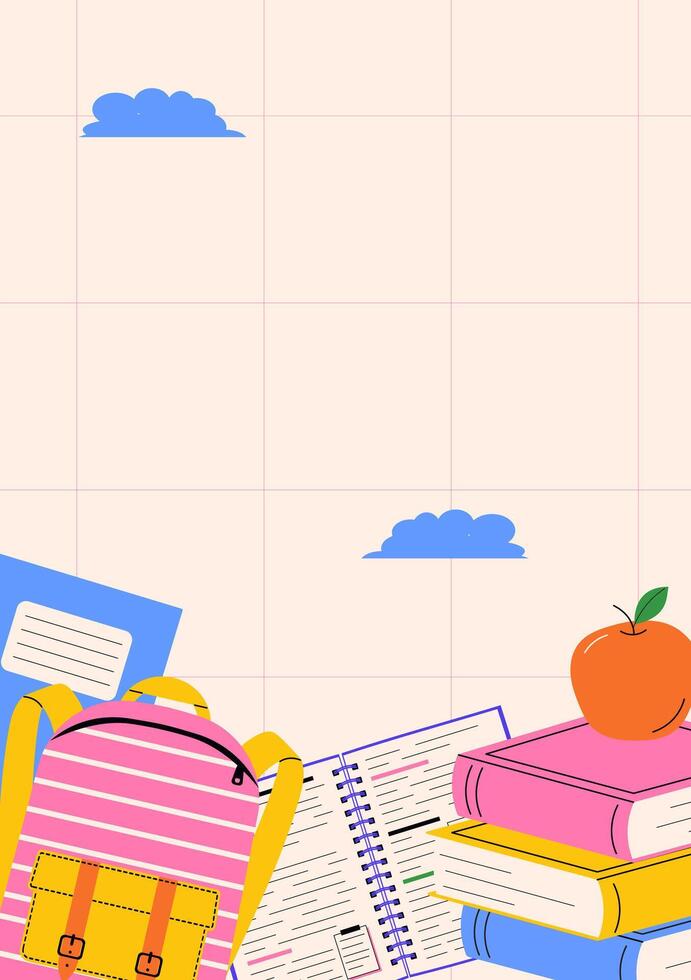 Vertical Back to School background with school accessories. illustration for academic design and children learning themes vector