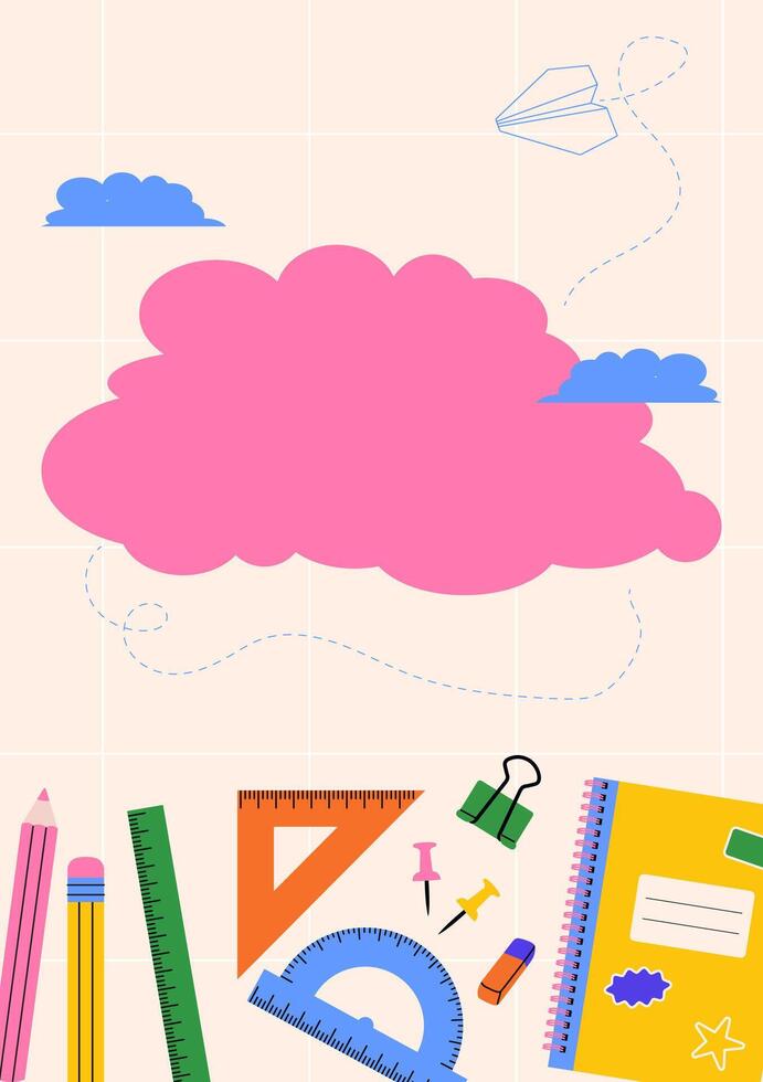 Vertical Back to School card with school accessories. illustration for educational banners, school ads and learning designs vector
