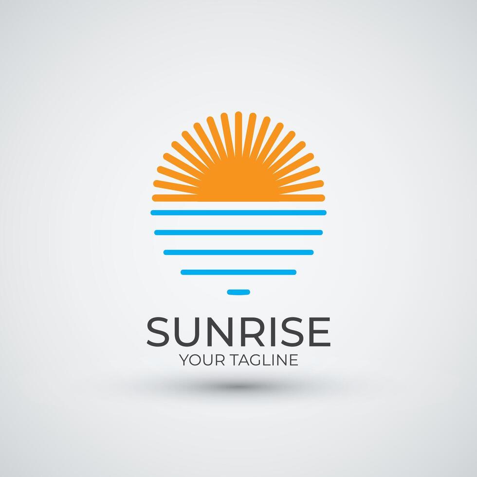 sea and sunrise logo design and illustration vector