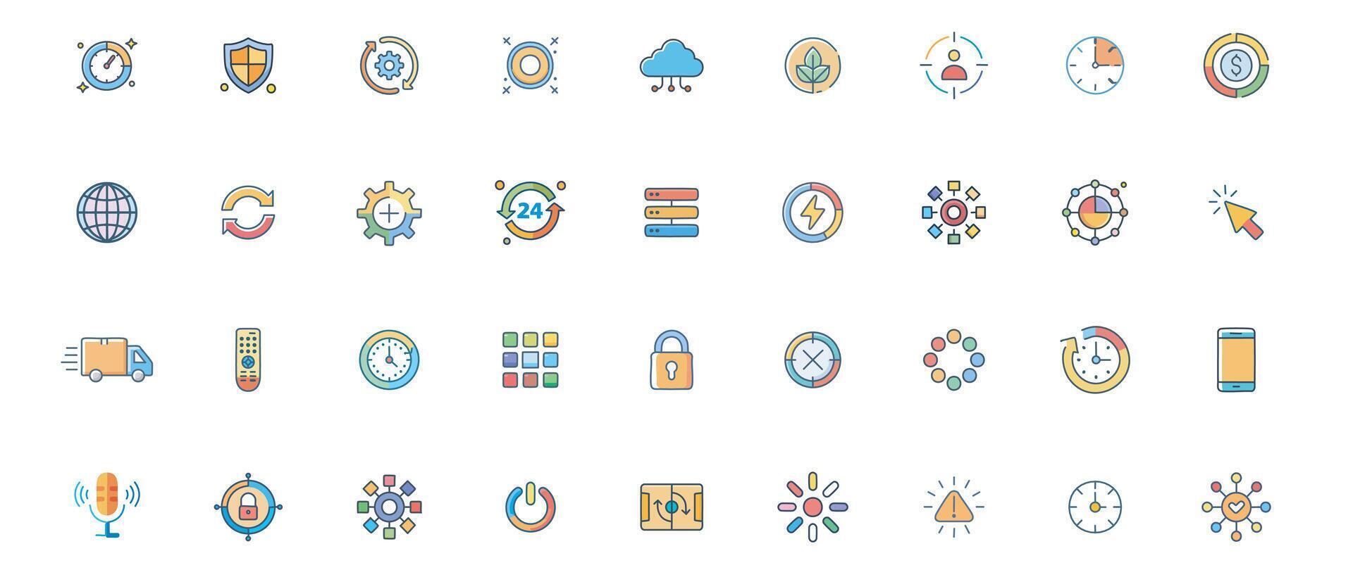 Minimal Flat Benefit Icon Set Color Illustration vector