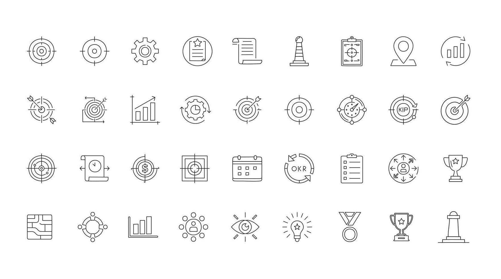 Business Goal Line Icons Set Minimal Outline Icons for Strategy, Success, and Growth vector