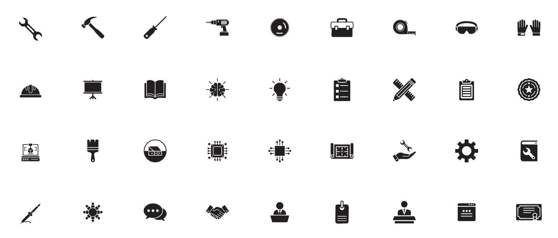 Workshop Tools Silhouette Icon Set vector