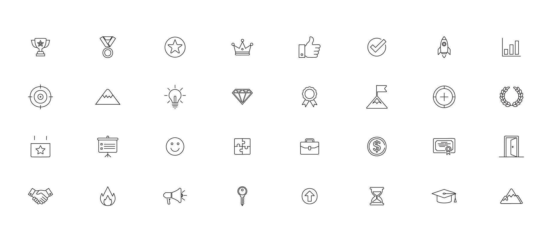 Success Line Art Icons Set Minimal Outline Icons for Achievement, Growth and Motivation vector