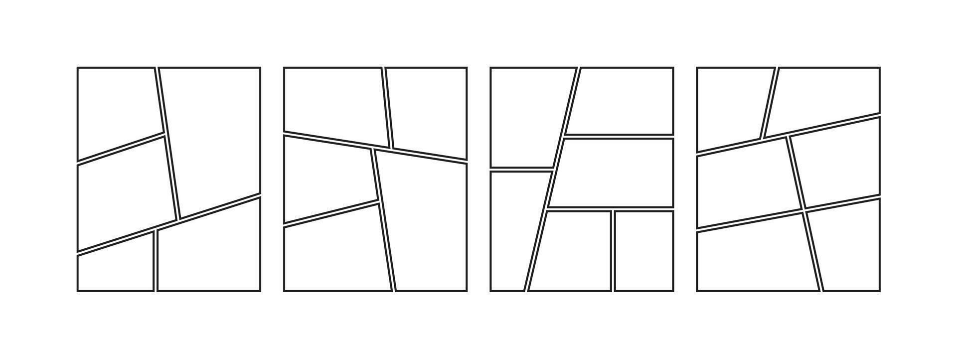 Blank collage grid template for a storyboard layout panel for a manga comic, Empty page frame for comic book, photo collage, poster, flyer vector