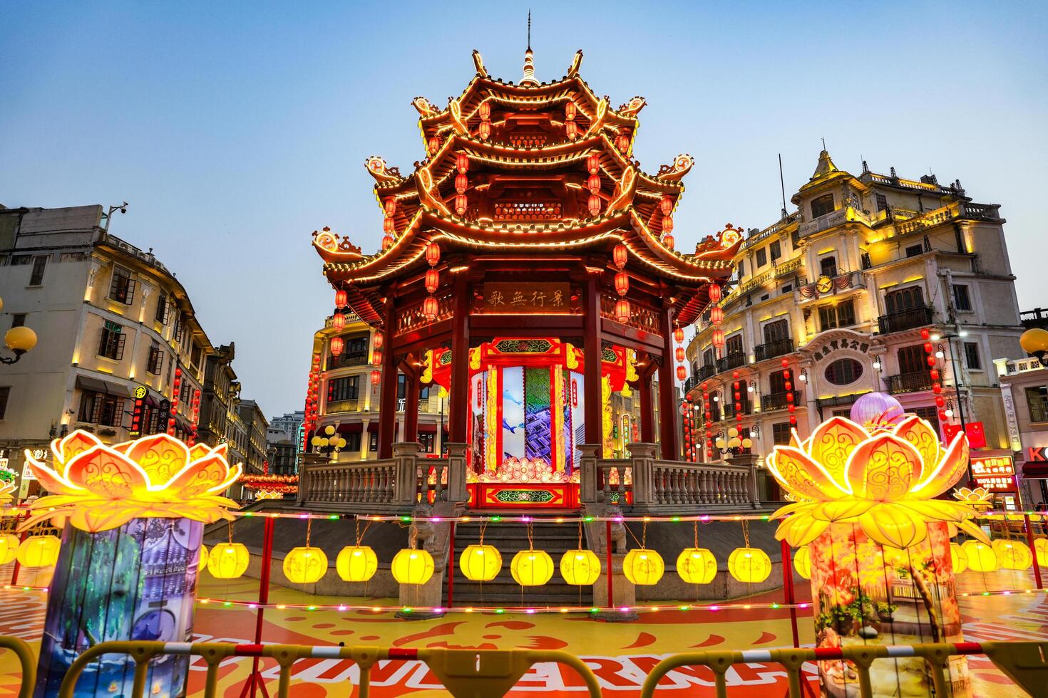Shantou, Guangdong, China-FEB 17, 2025-The Sun Yat Sen Memorial Pavilion and view of A view of Shantou Small Park historial area in old town. photo