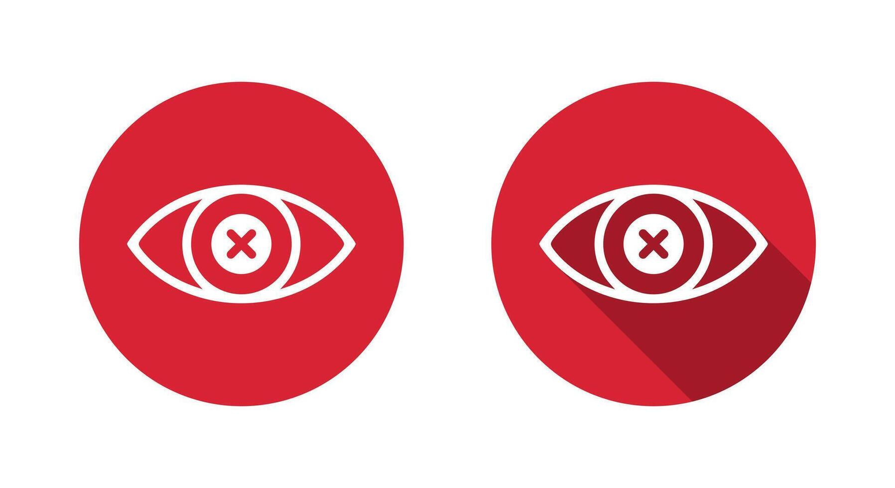 Eye pain, vision problem icon with long shadow. Sore eyeball sign symbol vector