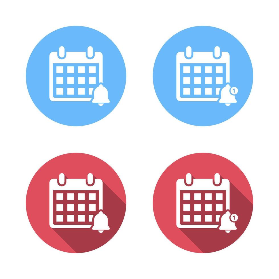 Calendar reminder icon with long shadow. Date notification bell sign symbol vector
