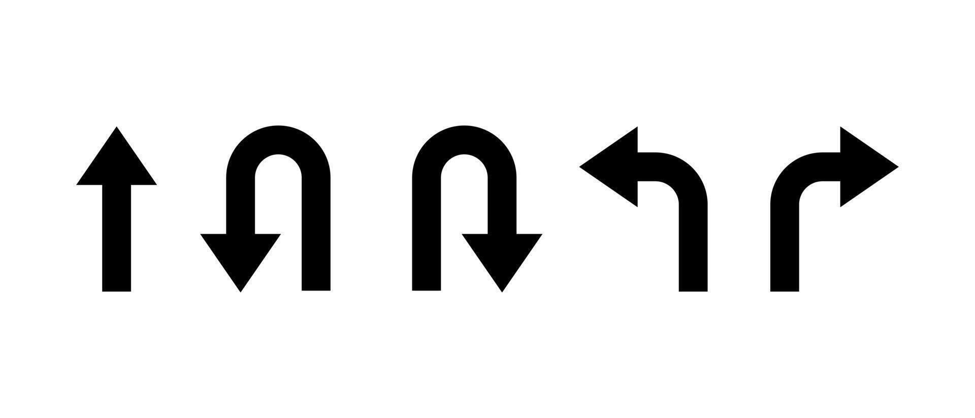 Go straight, one way only, U turn, left and right arrow direction icon vector