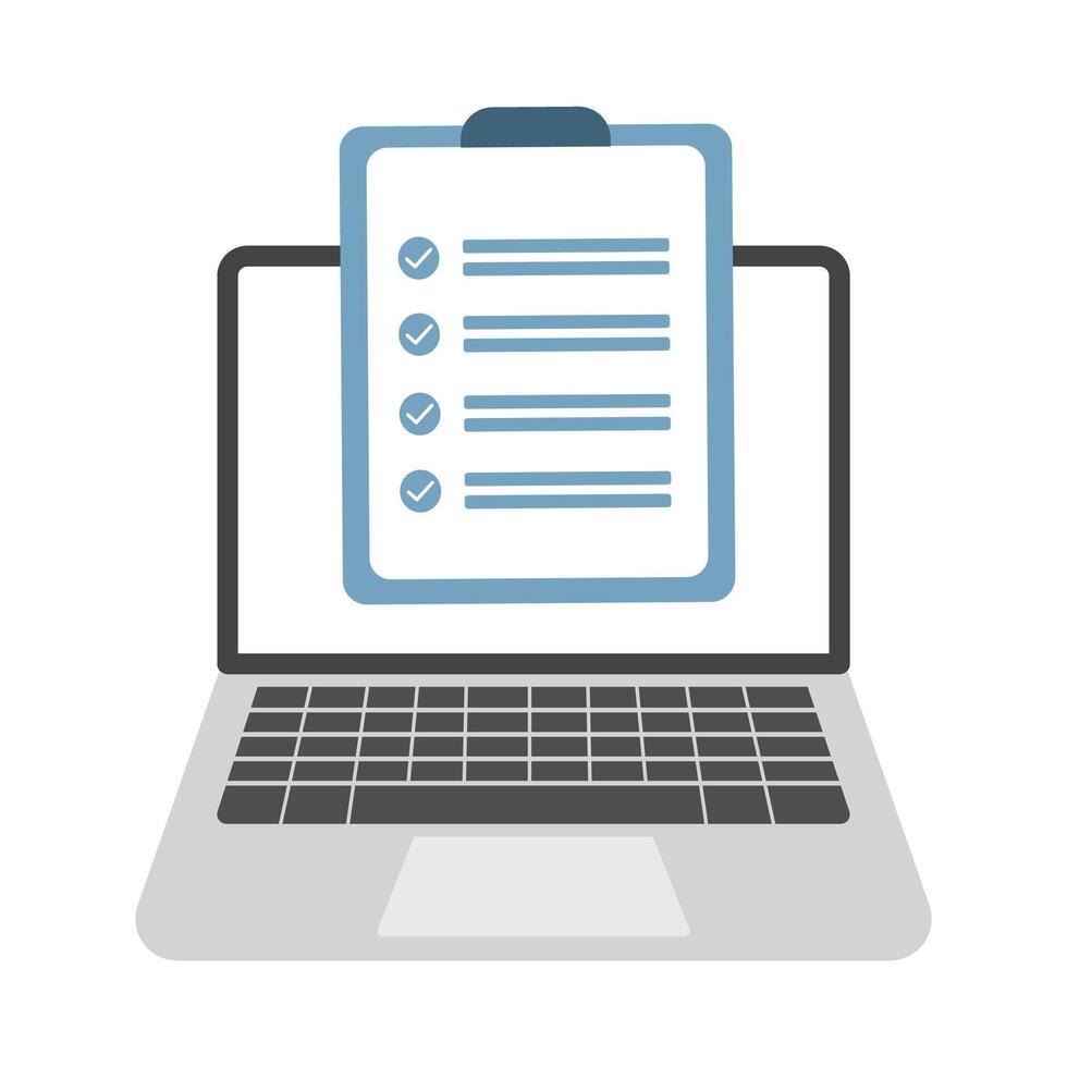 A notebook appears on the laptop screen. A checklist is drawn on the notebook positive responses illustration vector