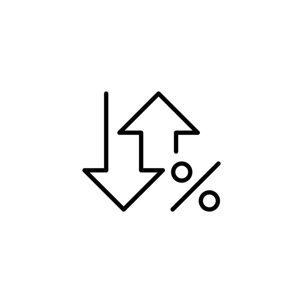 Outline Icon Bidirectional Arrows and Percent Sign Representing Financial Variability or Mixed Trend vector