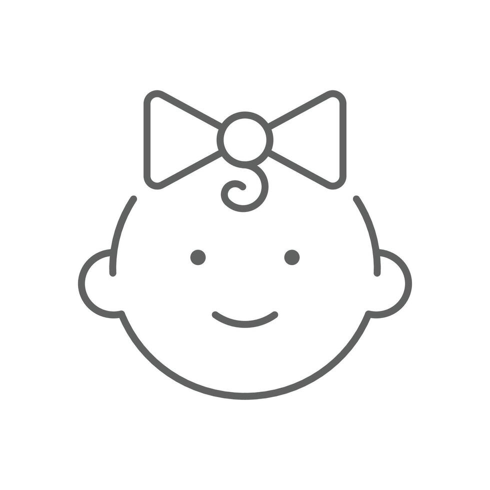 Happy girl head icon. Simple outline style. Thin line symbol isolated. Face of baby. Editable stroke vector