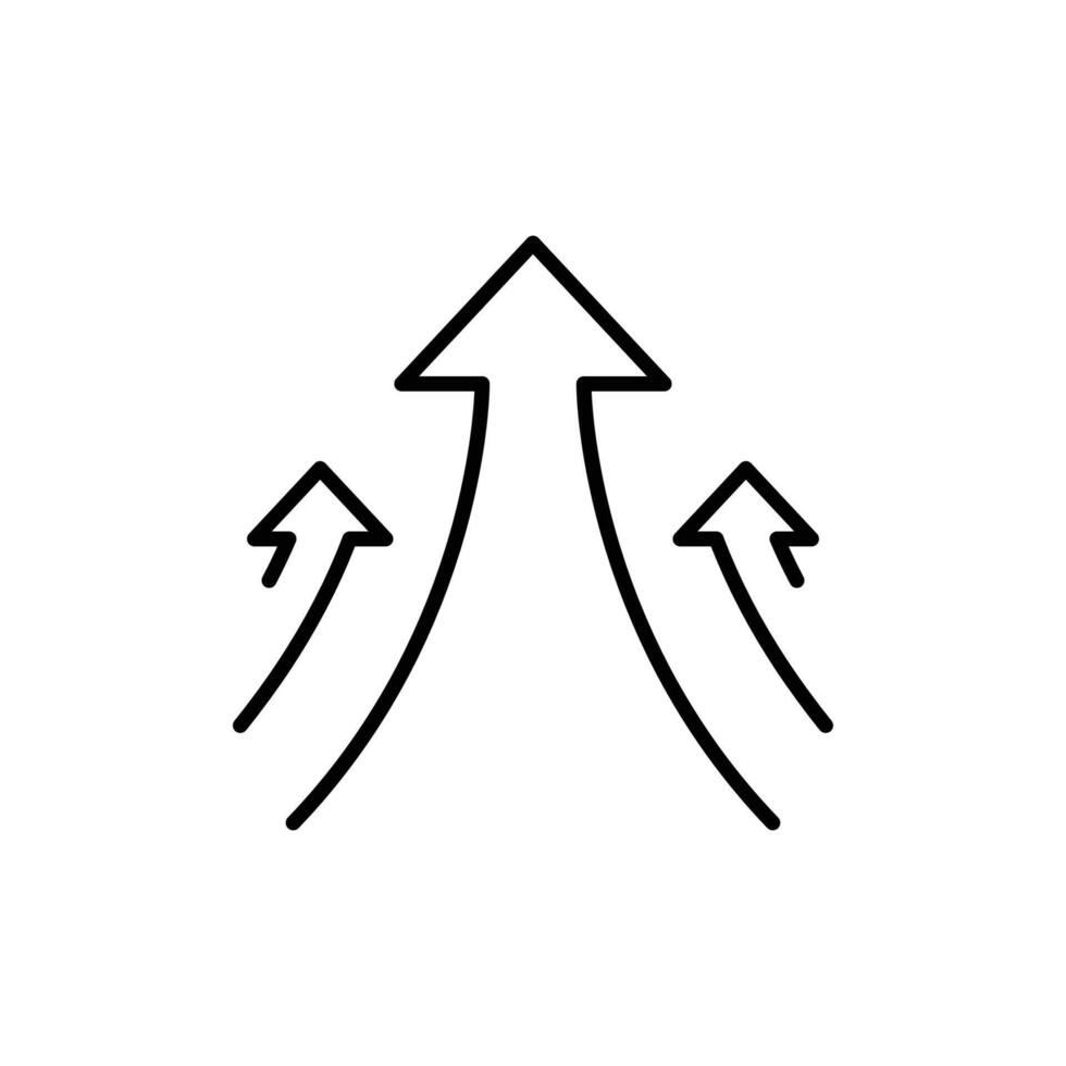 Three Upward Arrows Outline. Growth Direction and Progress Line Icon. Movement and Advancement Symbol vector
