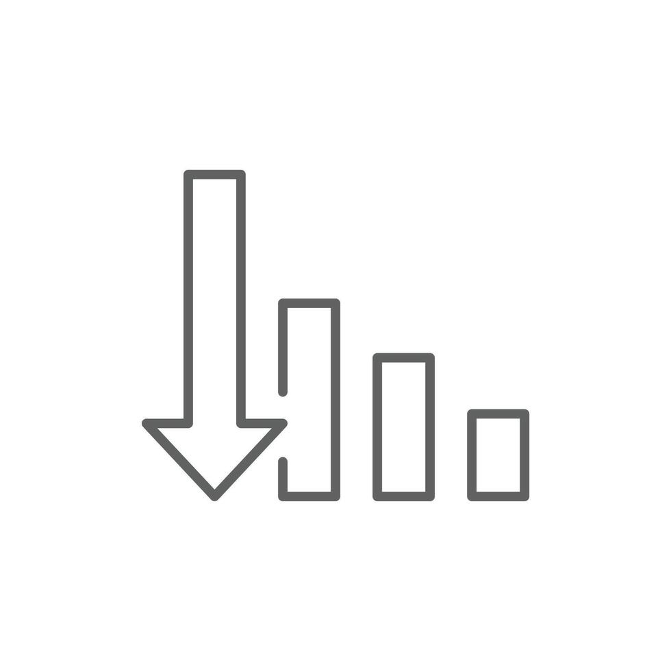 Downward Trend Bar Chart Icon in Outline Line Style Editable Stroke Representing Loss Decline and Negative Business Performance vector