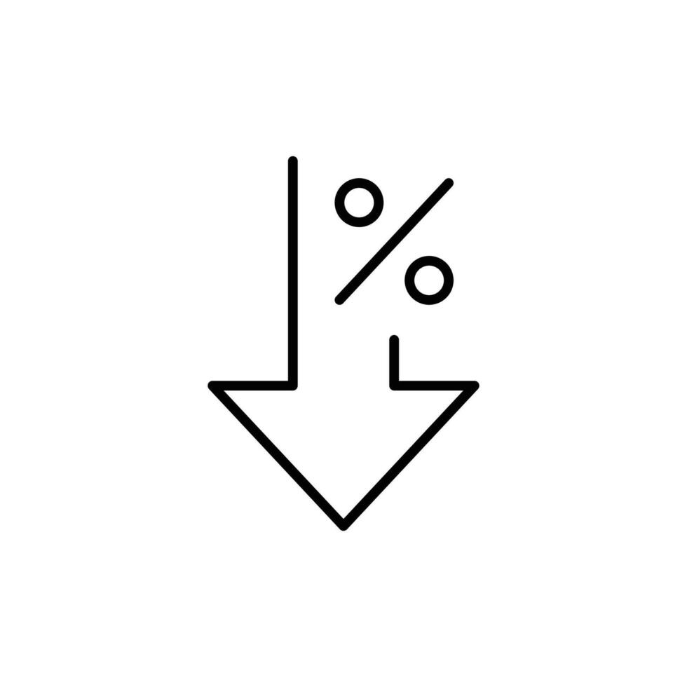 Down Arrow with Percentage Symbol Outline Icon Representing Decrease Discount or Financial Drop vector