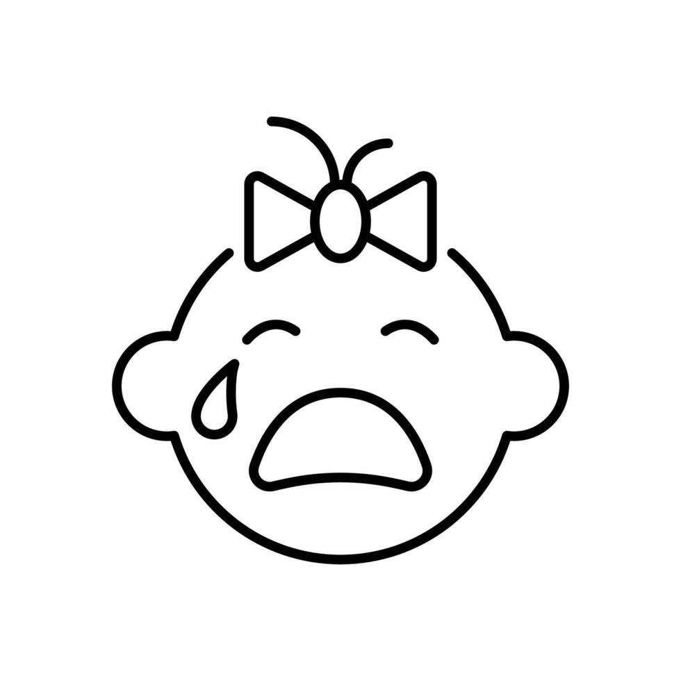 Crying baby girl icon simple outline. vector