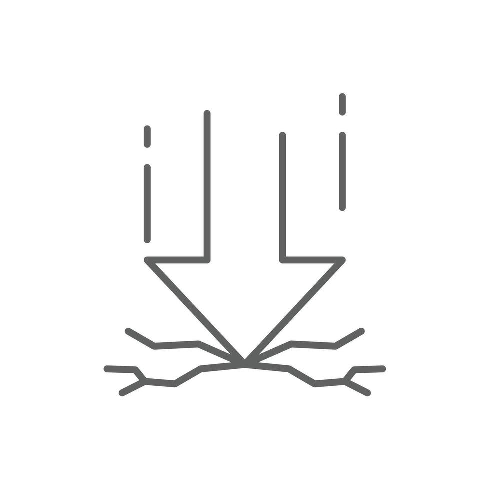Outline Downward Force Icon with Cracks Impact and Pressure Symbol Line Art Editable Stroke Destructive Power vector