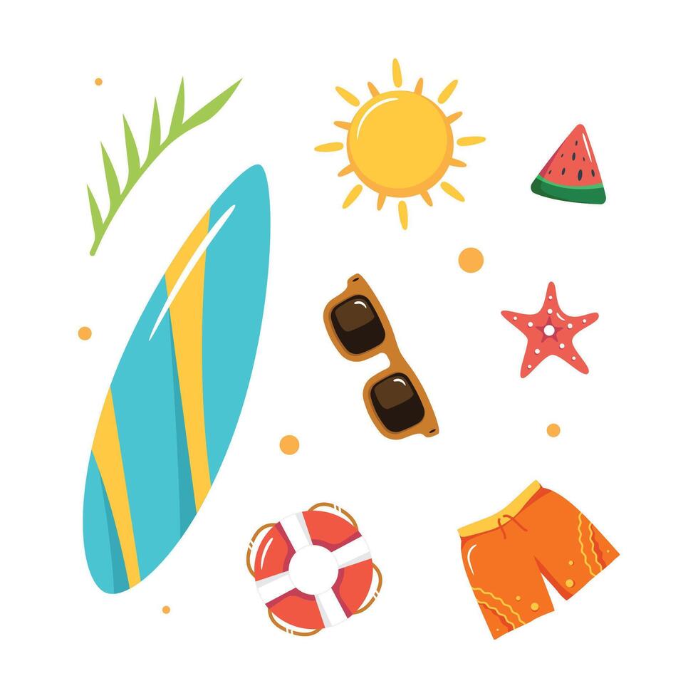 Hand drawn summer elements set collection vector