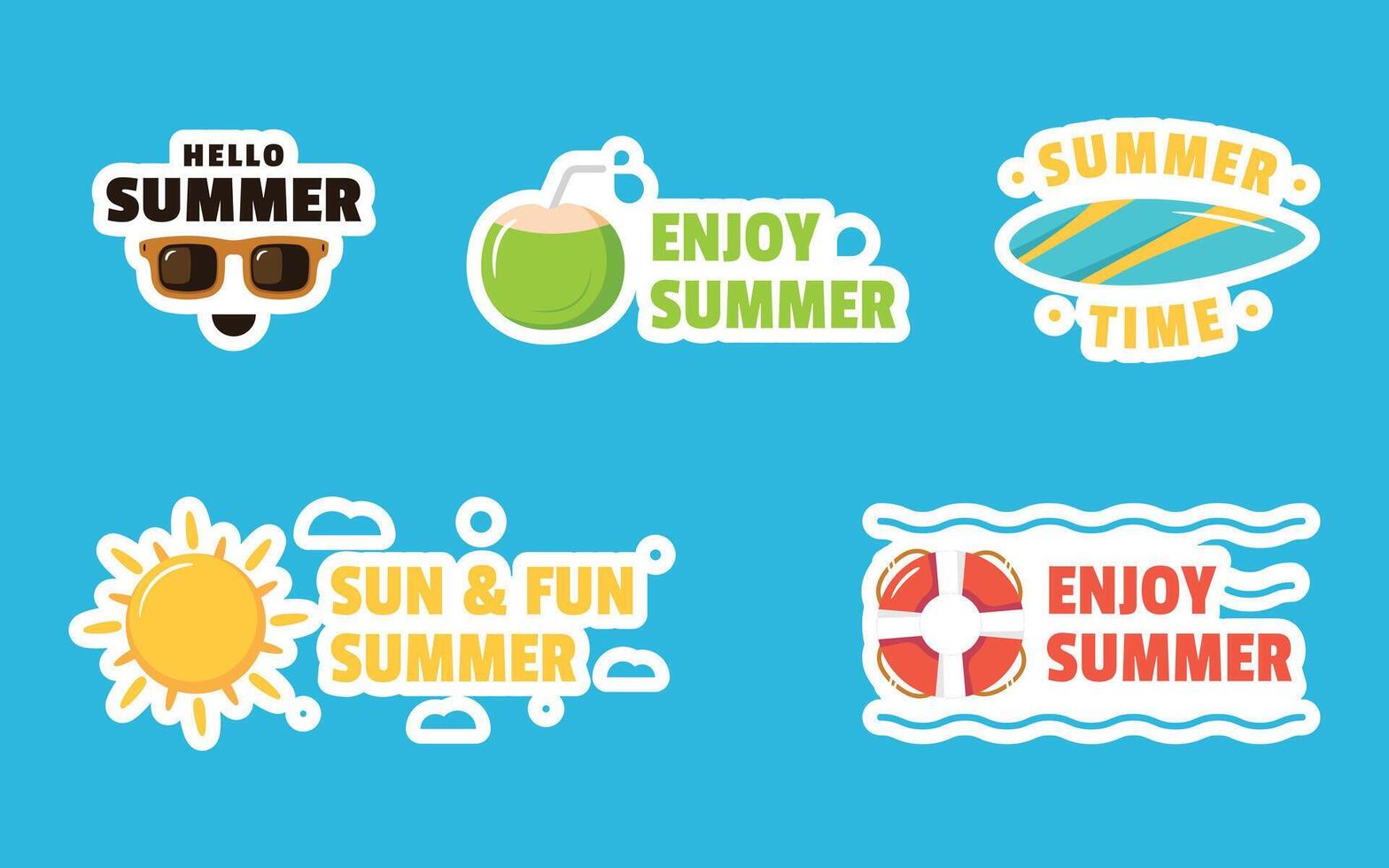 Hand drawn summer set sticker collection vector