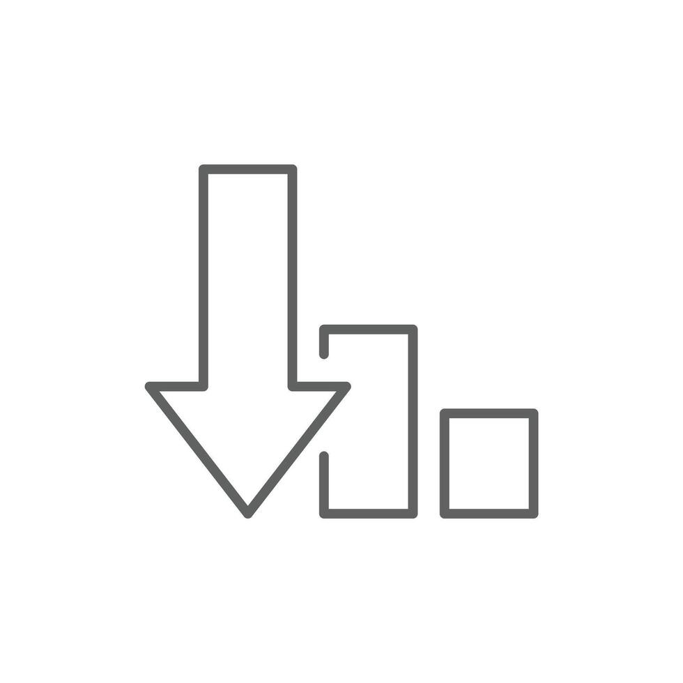 Outline Style Down Arrow and Decreasing Bar Chart Icon Editable Stroke Symbol for Financial Loss Market Crash and Data Drop vector