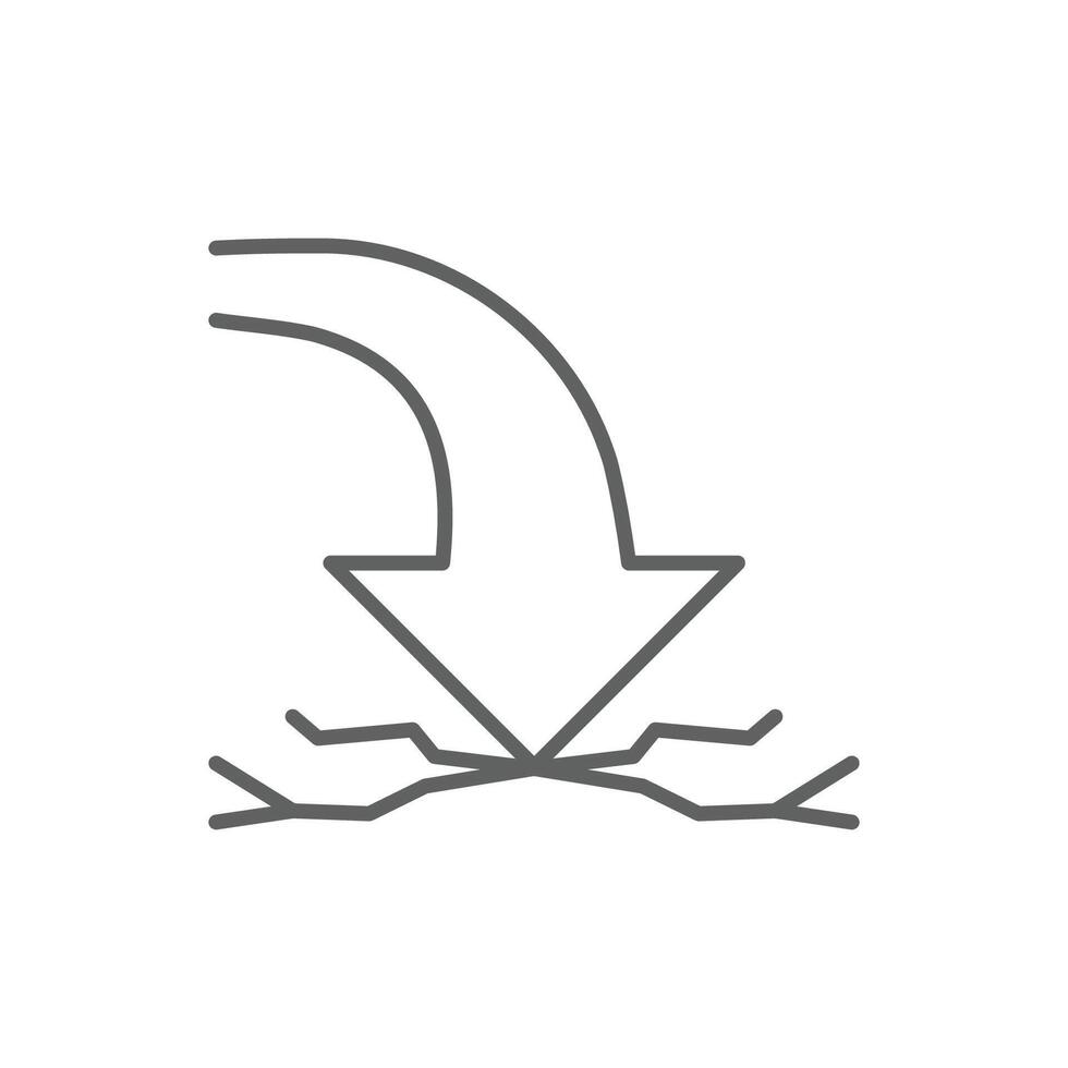 Line Art Icon of Arrow Hitting Ground with Cracks Impact Force and Failure Outline Editable Stroke vector