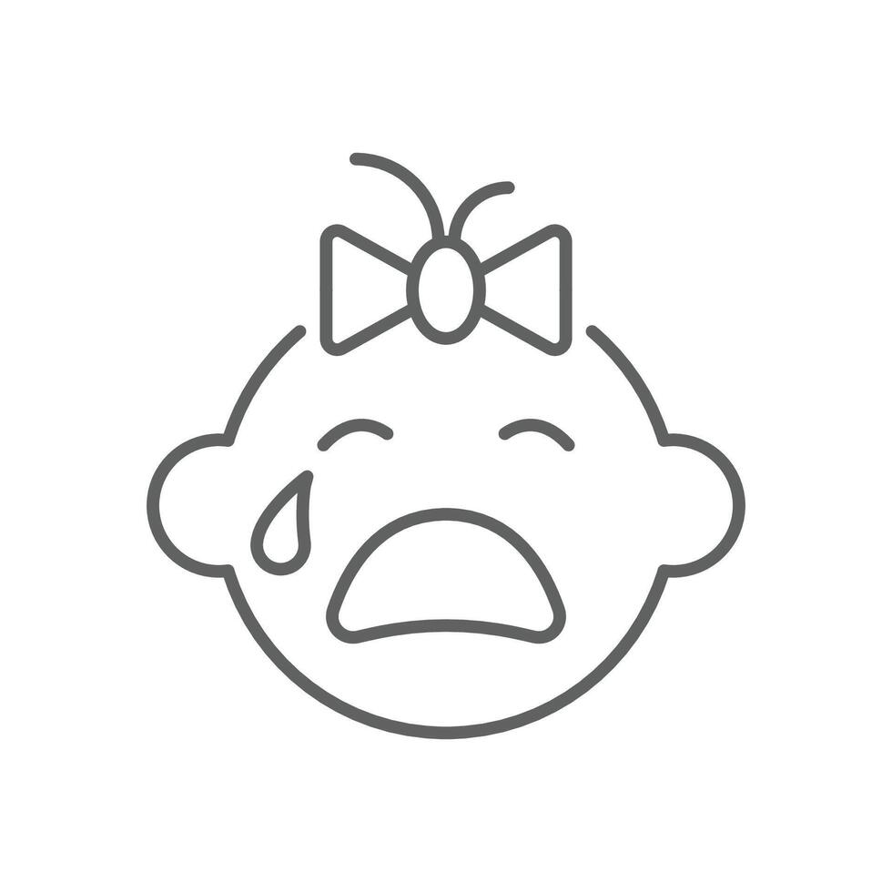 Crying baby girl icon simple outline. Editable stroke vector