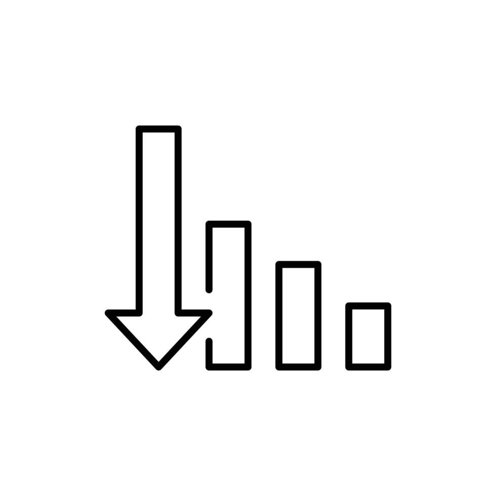 Downward Trend Bar Chart Icon in Outline Line Style Representing Loss Decline and Negative Business Performance vector
