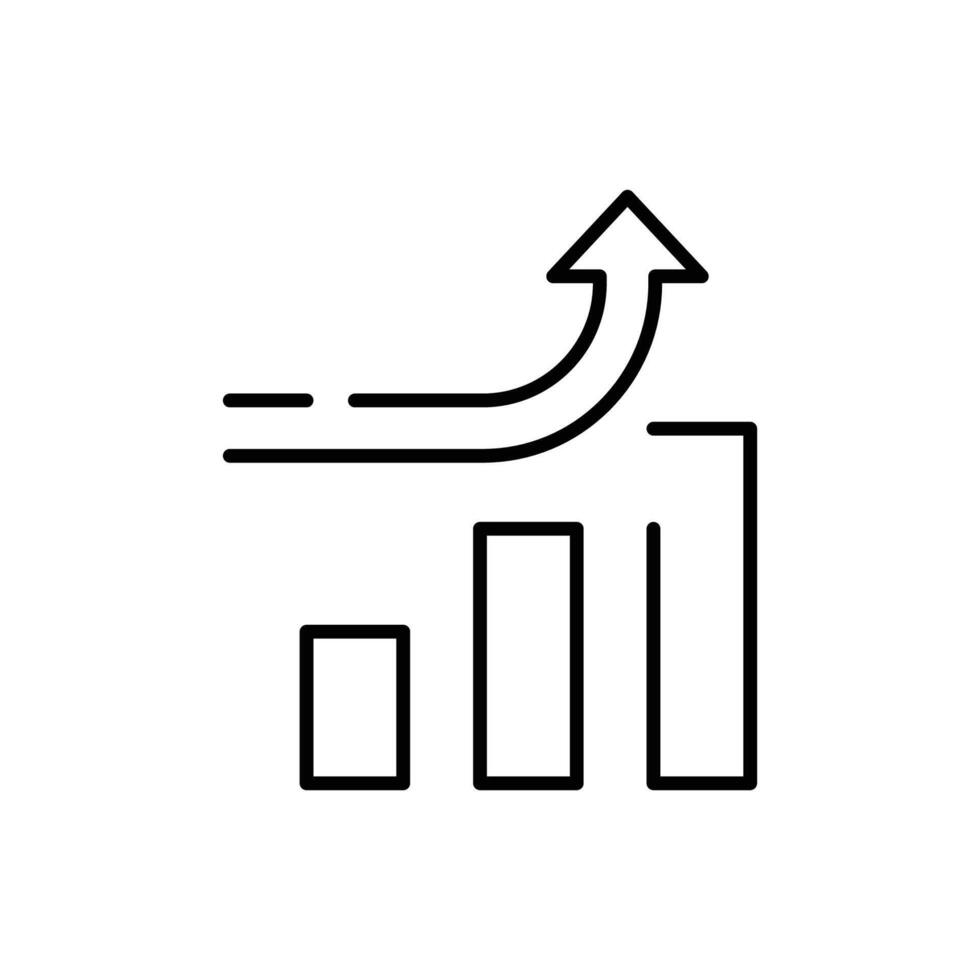Rising Bar Chart with Curved Up Arrow Outline Line Icon Representing Business Growth Success and Positive Trend vector